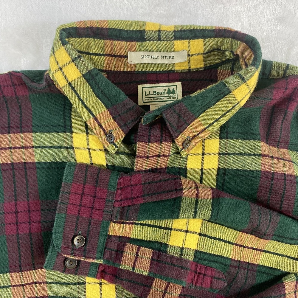 L.L. Bean Flannel Shirt Men's Sz XL Bright‎ Plaid Long Sleeve 100% Cotton